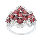 Princess red garnet sterling silver ring showcasing a sparkling gemstone design, perfect for elegant style and sophistication.